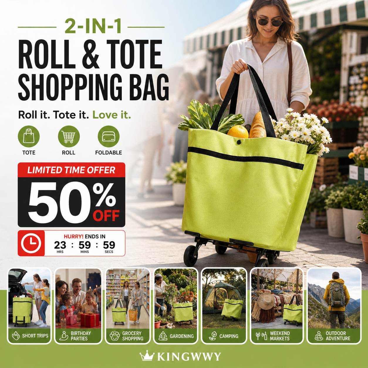 HOT SALE 50% OFF🔥Foldable 2-in-1 Shopping Bag