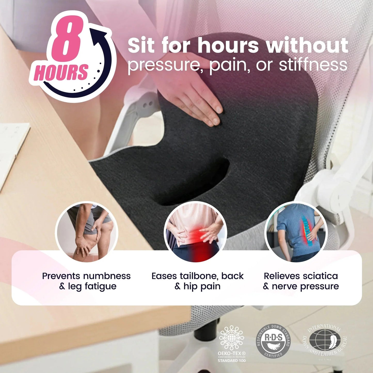 Sit Without the Pressure. Orthopedic Cushion